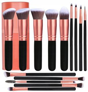 Sada 14 štetcov na make-up Premium v puzdre, ružové zlato.